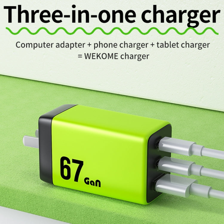 WK WP-U157 Chargeur rapide GaN USB 67 W USB-C / Type-Cx2, Type de prise : prise européenne (vert)