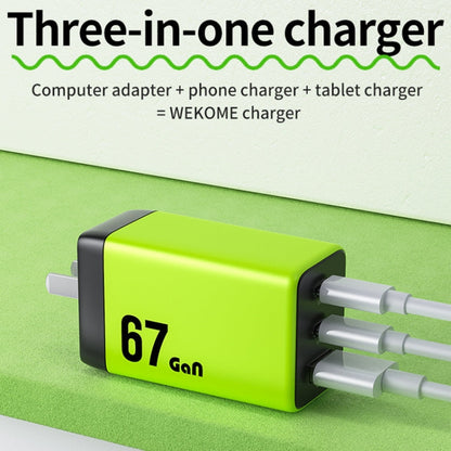 WK WP-U157 67W USB-C / Type-Cx2, USB GaN Fast Charger, Plug Type:UK Plug(Yellow)