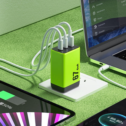 WK WP-U157 Chargeur rapide GaN USB 67 W USB-C / Type-Cx2, Type de prise : prise européenne (vert)