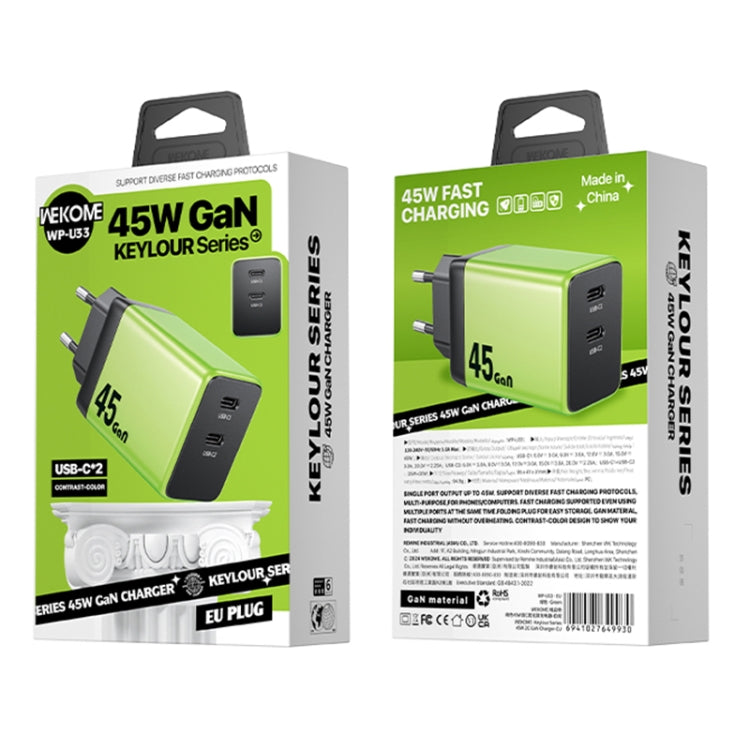 Chargeur rapide GaN WK WP-U33 45W USB-C / Type-Cx2, type de prise : prise UE (vert)