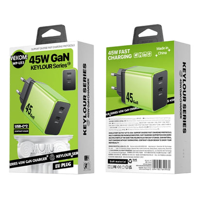 Chargeur rapide GaN WK WP-U33 45W USB-C / Type-Cx2, type de prise : prise UE (vert)