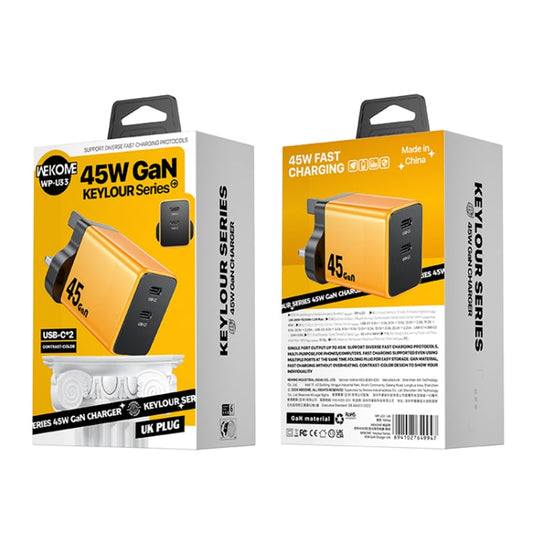 WK WP-U33 45W USB-C / Type-Cx2 GaN Fast Charger, Plug Type:UK Plug(Yellow)