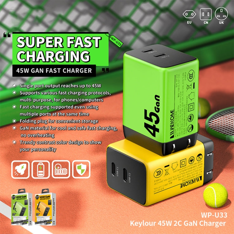 Chargeur rapide GaN WK WP-U33 45W USB-C / Type-Cx2, type de prise : prise UE (vert)