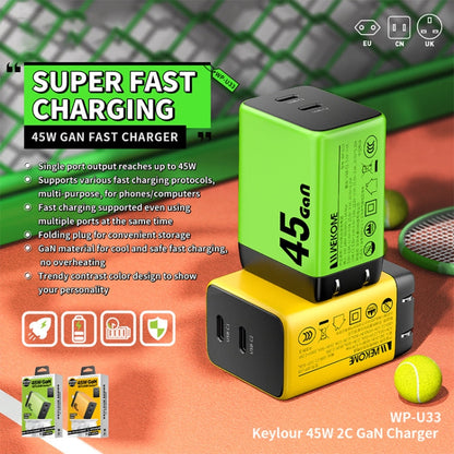 Chargeur rapide GaN WK WP-U33 45W USB-C / Type-Cx2, type de prise : prise UE (vert)