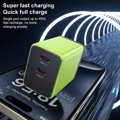 Chargeur rapide GaN WK WP-U33 45W USB-C / Type-Cx2, type de prise : prise UE (vert)