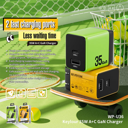 WK WP-U36 35W USB-C / Type-C, USB GaN Fast Charger, Plug Type:UK Plug(Yellow)