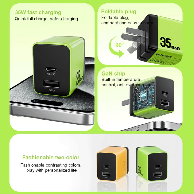 WK WP-U36 35W USB-C / Type-C, USB GaN Fast Charger, Plug Type:EU Plug(Green)