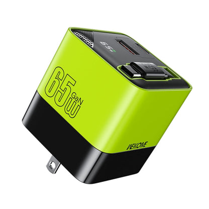WK WP-U39 Chargeur Rapide GaN USB-C / Type-C, USB 65W avec Câble Type-C de 80cm, Type de Fiche : Prise US (Vert)