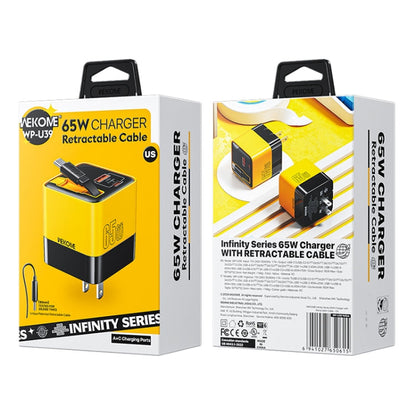 WK WP-U39 65W USB-C / Type-C, USB GaN Fast Charger with 80cm Type-C Cable, Plug Type:US Plug(Yellow)