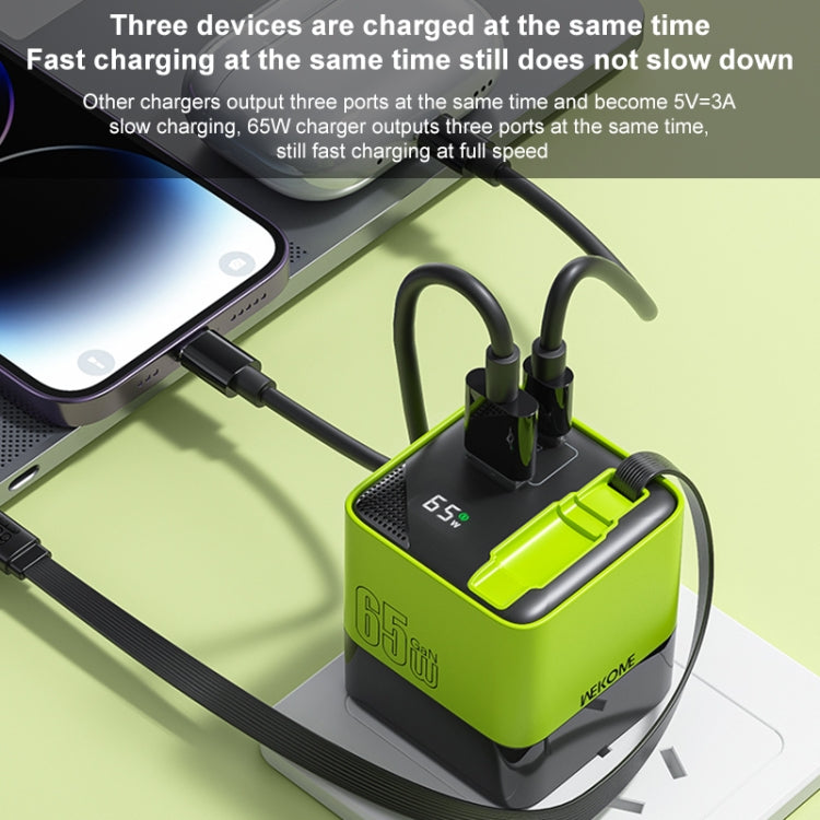 WK WP-U39 Chargeur Rapide GaN USB-C / Type-C, USB 65W avec Câble Type-C de 80cm, Type de Fiche : Prise US (Vert)