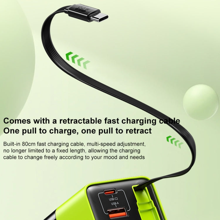 WK WP-U39 Chargeur Rapide GaN USB-C / Type-C, USB 65W avec Câble Type-C de 80cm, Type de Fiche : Prise US (Vert)