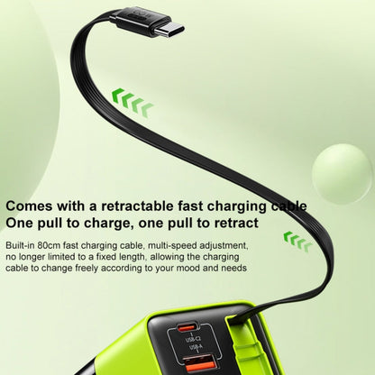 WK WP-U39 Chargeur Rapide GaN USB-C / Type-C, USB 65W avec Câble Type-C de 80cm, Type de Fiche : Prise US (Vert)