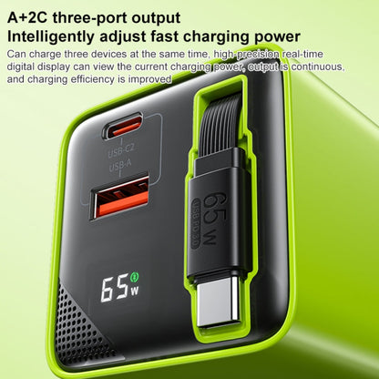 WK WP-U39 Chargeur Rapide GaN USB-C / Type-C, USB 65W avec Câble Type-C de 80cm, Type de Fiche : Prise US (Vert)