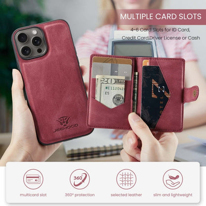 For iPhone 16 Pro Max JEEHOOD J01 Retro Magnetic Detachable Wallet Phone Case(Red)