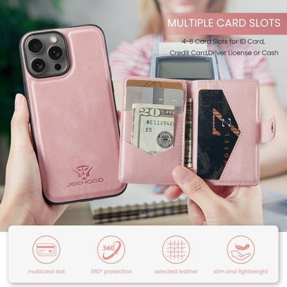 For iPhone 16 Pro JEEHOOD J01 Retro Magnetic Detachable Wallet Phone Case(Pink)