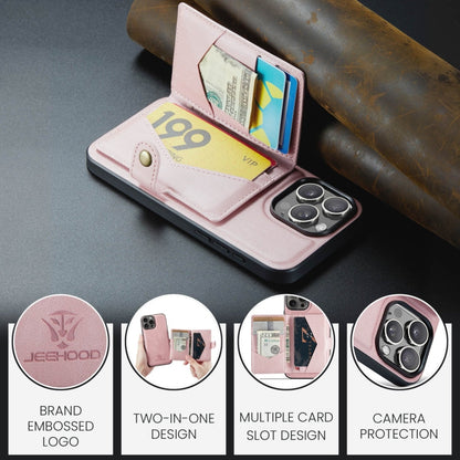 For iPhone 16 Pro JEEHOOD J01 Retro Magnetic Detachable Wallet Phone Case(Pink)