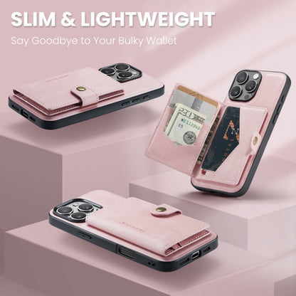 For iPhone 16 Pro JEEHOOD J01 Retro Magnetic Detachable Wallet Phone Case(Pink)