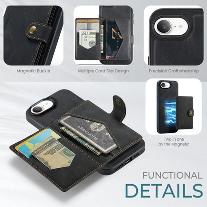 For iPhone 17e / 16e JEEHOOD J01 Retro Magnetic Detachable Wallet Phone Case(Black)