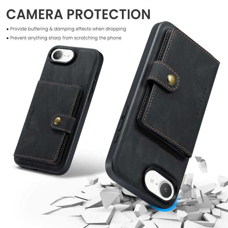 For iPhone 17e / 16e JEEHOOD J01 Retro Magnetic Detachable Wallet Phone Case(Black)