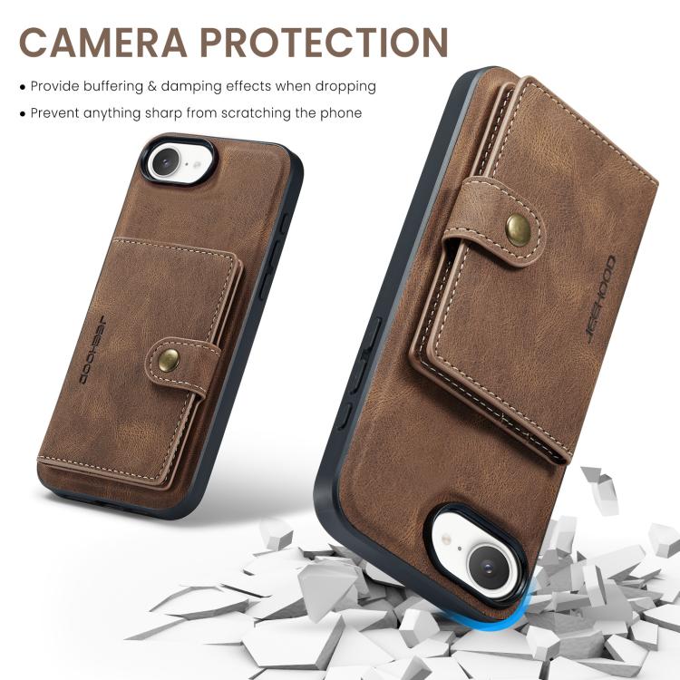 For iPhone 17e / 16e JEEHOOD J01 Retro Magnetic Detachable Wallet Phone Case(Brown)