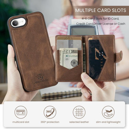 For iPhone 17e / 16e JEEHOOD J01 Retro Magnetic Detachable Wallet Phone Case(Brown)