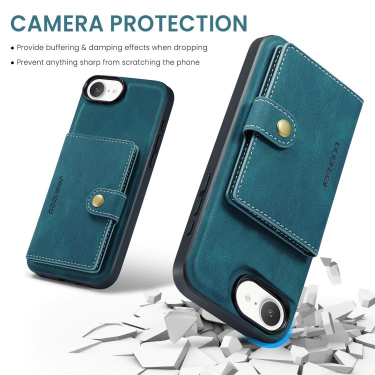 For iPhone 17e / 16e JEEHOOD J01 Retro Magnetic Detachable Wallet Phone Case(Blue)