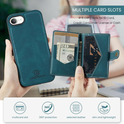 For iPhone 17e / 16e JEEHOOD J01 Retro Magnetic Detachable Wallet Phone Case(Blue)