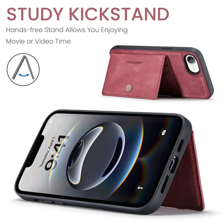 For iPhone 17e / 16e JEEHOOD J01 Retro Magnetic Detachable Wallet Phone Case(Red)
