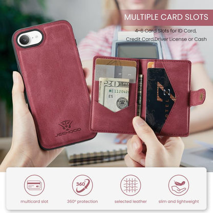 For iPhone 17e / 16e JEEHOOD J01 Retro Magnetic Detachable Wallet Phone Case(Red)