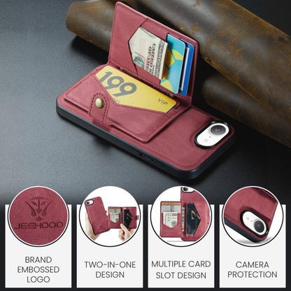 For iPhone 17e / 16e JEEHOOD J01 Retro Magnetic Detachable Wallet Phone Case(Red)