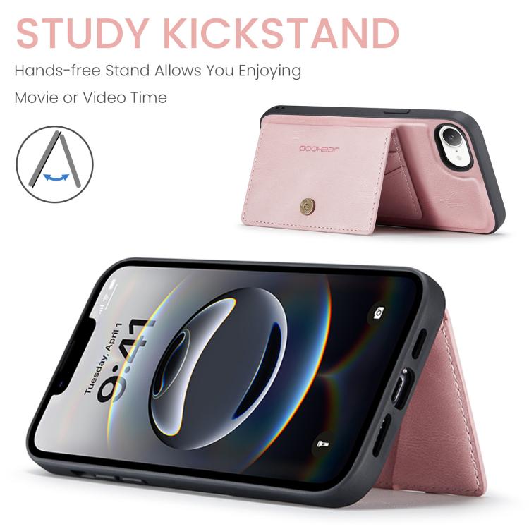 For iPhone 17e / 16e JEEHOOD J01 Retro Magnetic Detachable Wallet Phone Case(Pink)