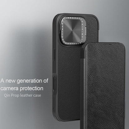 For iPhone 16 NILLKIN Qin Prop Series Flip Camera Cover Design Leather Phone Case(Brown)