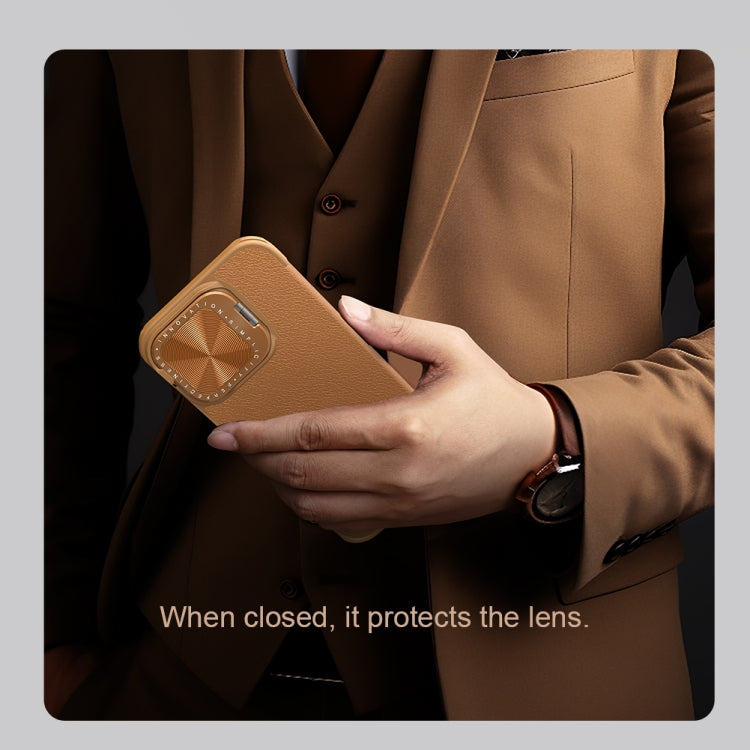 For iPhone 16 NILLKIN Qin Prop Series Flip Camera Cover Design Leather Phone Case(Brown)