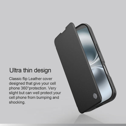 For iPhone 16 NILLKIN Qin Prop Series Flip Camera Cover Design Leather Phone Case(Plain Leather Black)