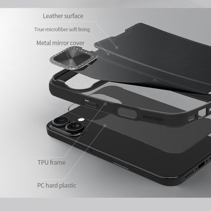 For iPhone 16 NILLKIN Qin Prop Series Flip Camera Cover Design Leather Phone Case(Plain Leather Black)