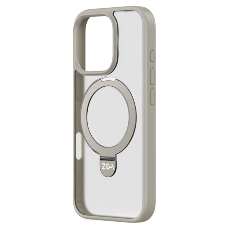 Pour iPhone 16 Pro ZGA Magsafe Holder PC Hybrid TPU Coque de téléphone (Gris)