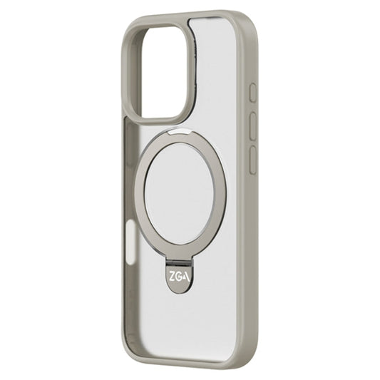 For iPhone 16 Pro ZGA Magsafe Holder PC Hybrid TPU Phone Case(Grey)
