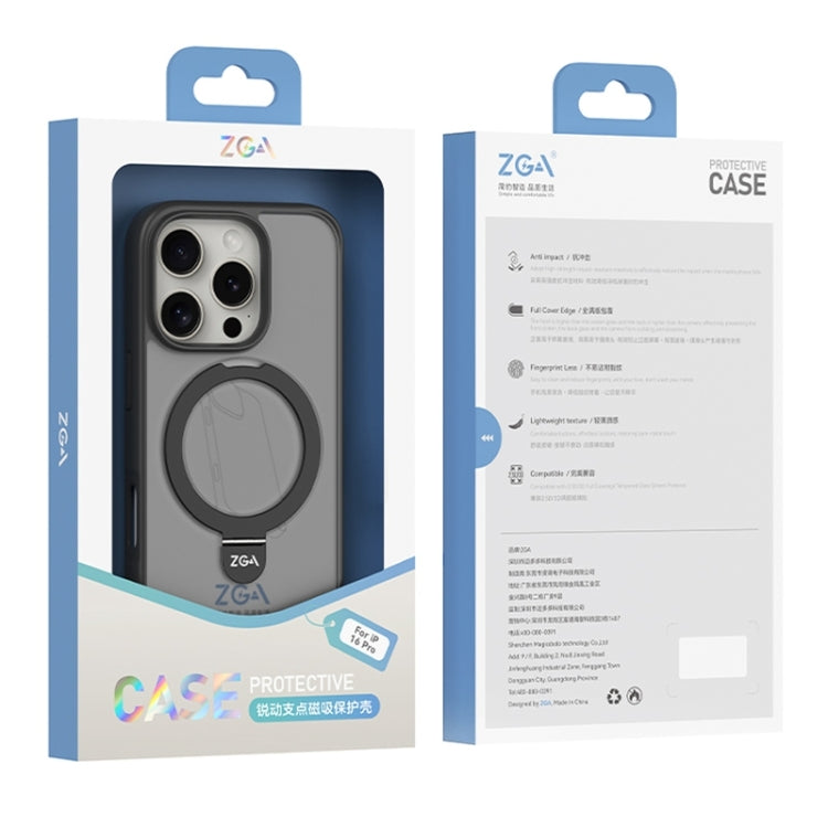 For iPhone 16 Pro Max ZGA Magsafe Holder PC Hybrid TPU Phone Case(Black)