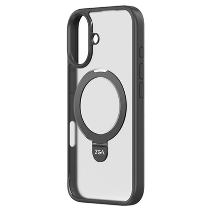 For iPhone 16 ZGA Magsafe Holder PC Hybrid TPU Phone Case(Black)