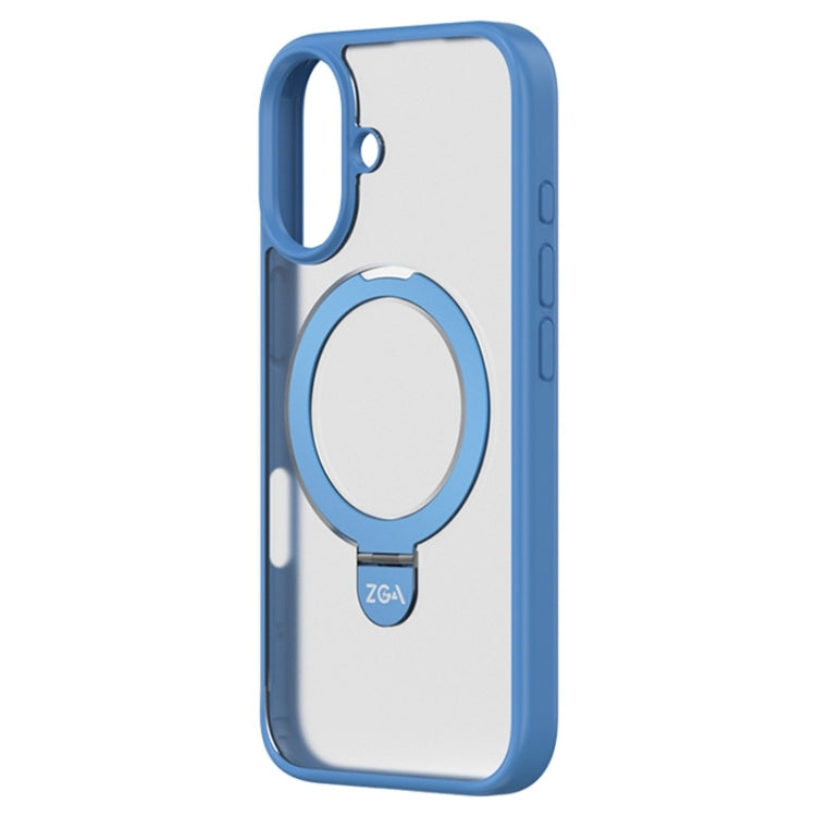 For iPhone 16 ZGA Magsafe Holder PC Hybrid TPU Phone Case(Blue)