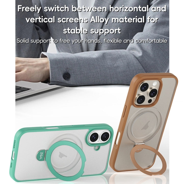 For iPhone 16 ZGA Magsafe Holder PC Hybrid TPU Phone Case(Blue)