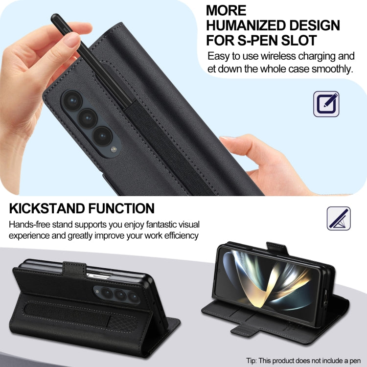 For Samsung Galaxy Z Fold4 LC.IMEEKE L1 Series Frosted Fine Texture PU Phone Case with Pen Slot, Pen Not Included(Black)