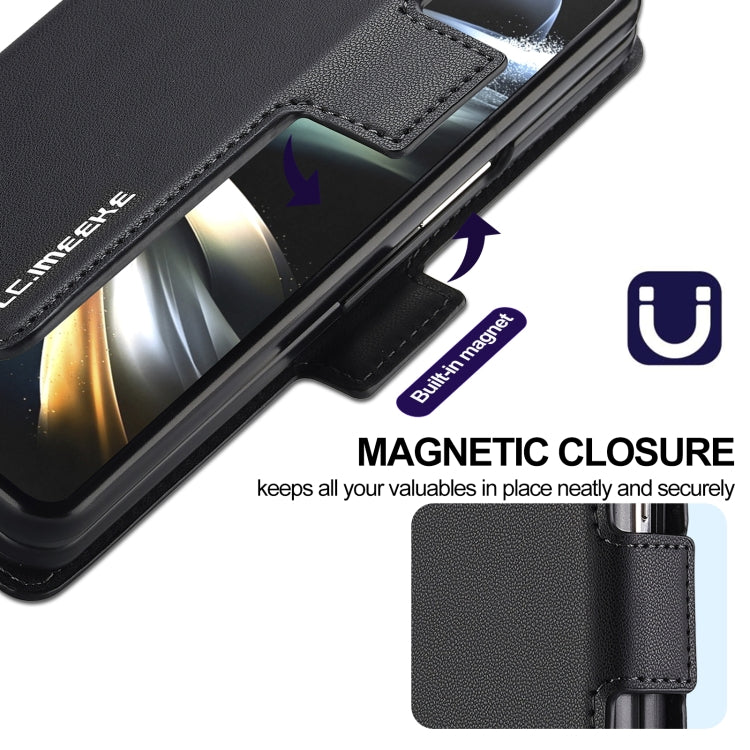 For Samsung Galaxy Z Fold4 LC.IMEEKE L1 Series Frosted Fine Texture PU Phone Case with Pen Slot, Pen Not Included(Black)