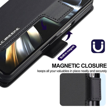 For Samsung Galaxy Z Fold4 LC.IMEEKE L1 Series Frosted Fine Texture PU Phone Case with Pen Slot, Pen Not Included(Black)