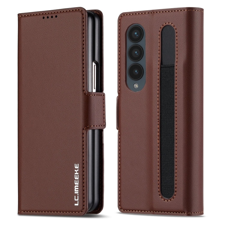 For Samsung Galaxy Z Fold4 LC.IMEEKE L1 Series Frosted Fine Texture PU Phone Case with Pen Slot, Pen Not Included(Brown)