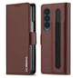 For Samsung Galaxy Z Fold4 LC.IMEEKE L1 Series Frosted Fine Texture PU Phone Case with Pen Slot, Pen Not Included(Brown)