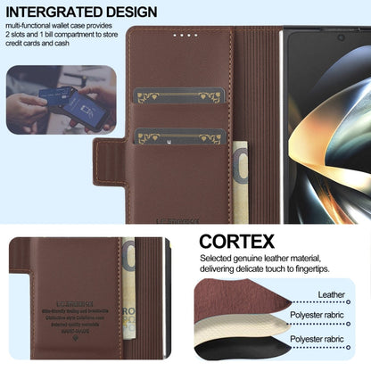For Samsung Galaxy Z Fold4 LC.IMEEKE L1 Series Frosted Fine Texture PU Phone Case with Pen Slot, Pen Not Included(Brown)