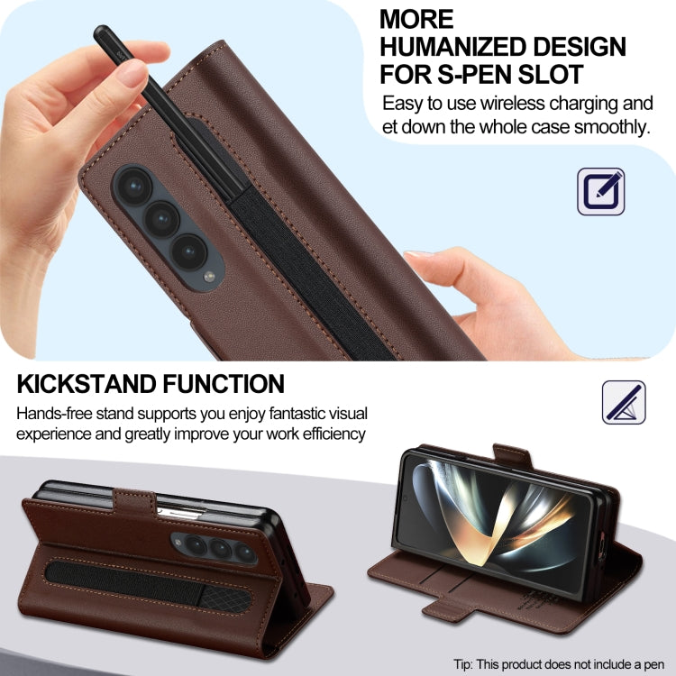 For Samsung Galaxy Z Fold4 LC.IMEEKE L1 Series Frosted Fine Texture PU Phone Case with Pen Slot, Pen Not Included(Brown)