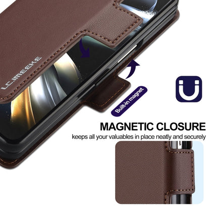 For Samsung Galaxy Z Fold4 LC.IMEEKE L1 Series Frosted Fine Texture PU Phone Case with Pen Slot, Pen Not Included(Brown)