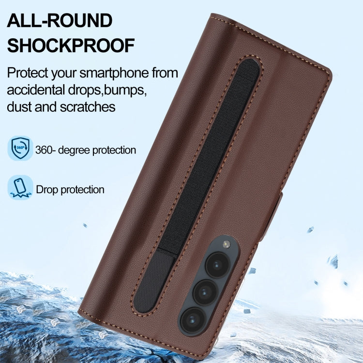 For Samsung Galaxy Z Fold4 LC.IMEEKE L1 Series Frosted Fine Texture PU Phone Case with Pen Slot, Pen Not Included(Brown)